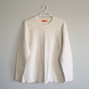 Joe Fresh Women's Sz 1X White Camouflage Crewneck Ribbed Knit Stretch‎ Sweater